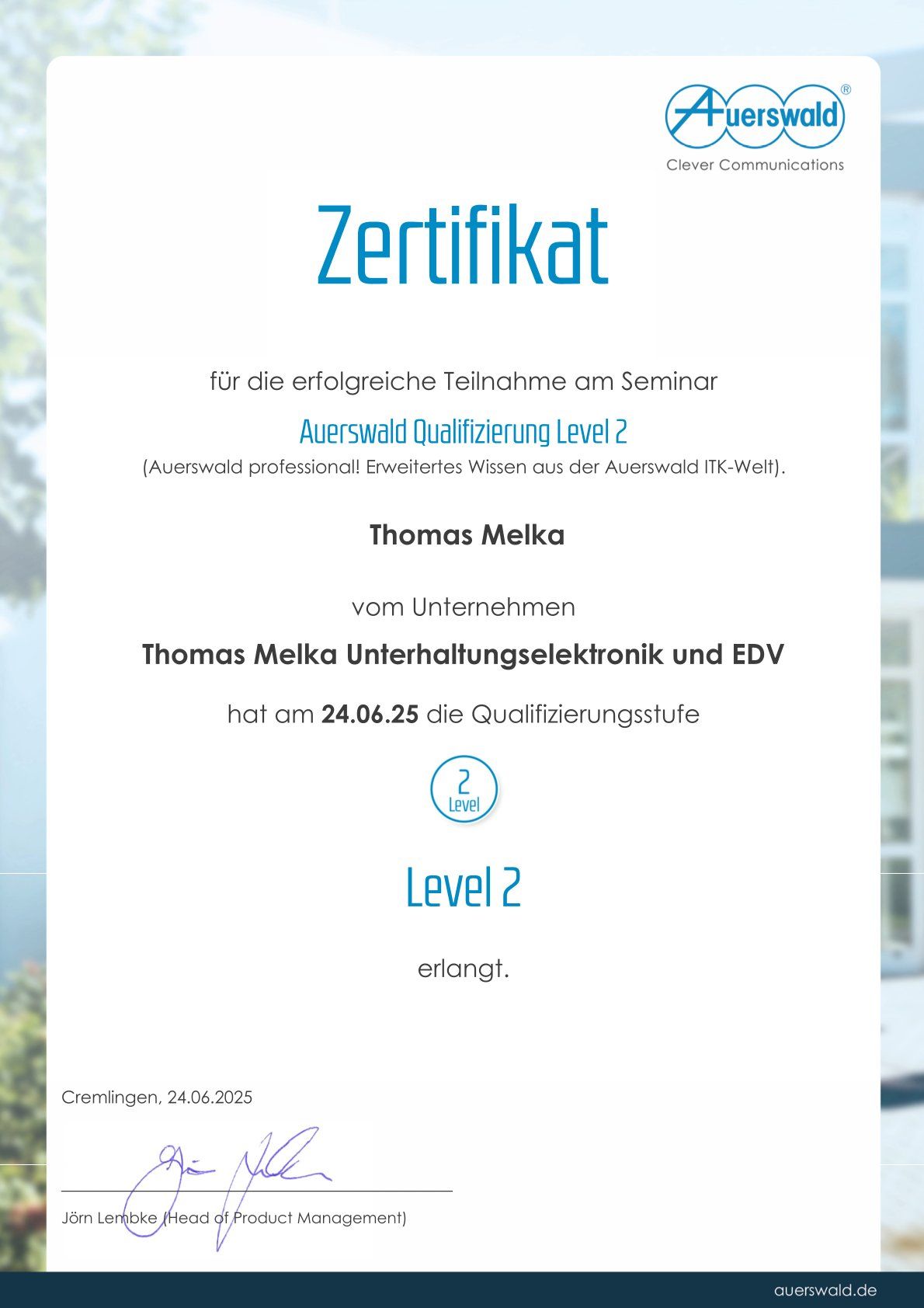 Auerswald Zertifikat - Level 2